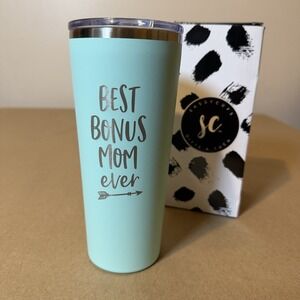 Best Bonus Mom Ever Tumbler 22 Ounce Engraved Mint Stainless Steel Gift Boxed
